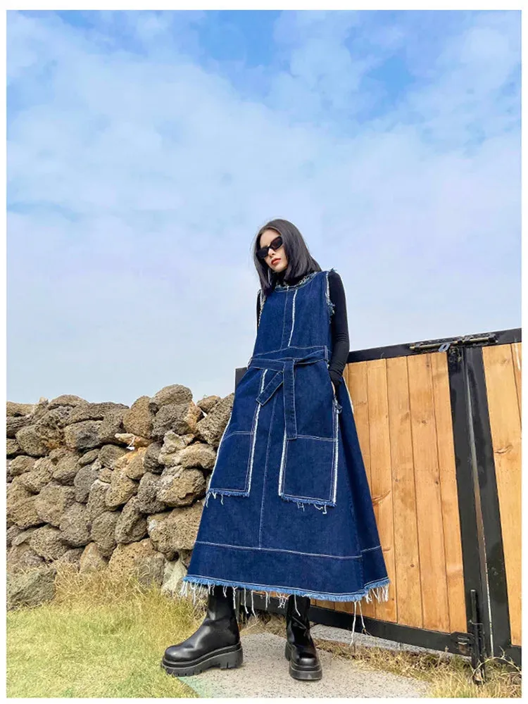 HEYFANCYSTYLE Oversized Vintage Denim Sleeveless Dress