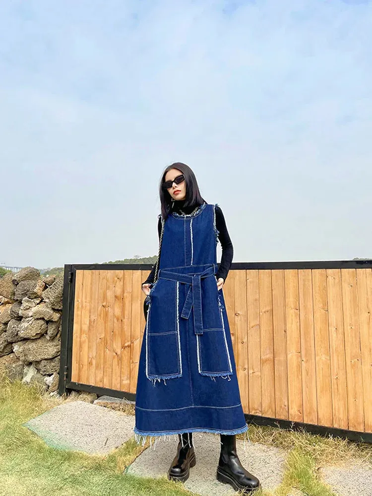 HEYFANCYSTYLE Oversized Vintage Denim Sleeveless Dress