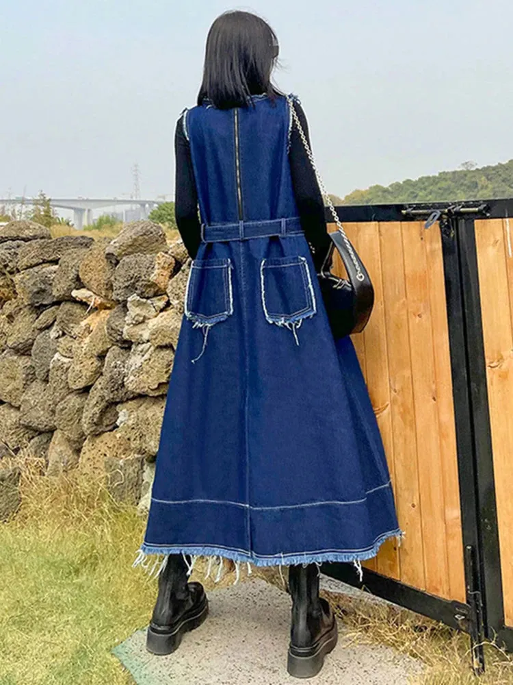 HEYFANCYSTYLE Oversized Vintage Denim Sleeveless Dress