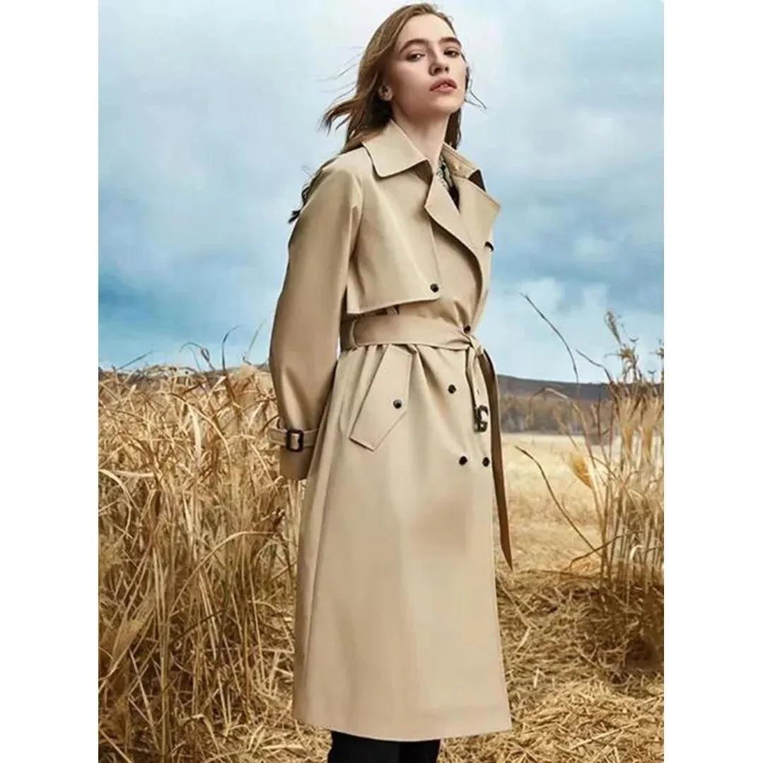 High-End Women€™s Casual Trench Coat – Spring & Autumn Loose Lace-Up Windbreaker