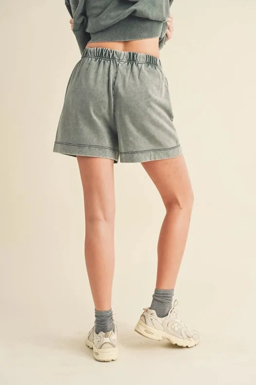 High Waisted Mineral Wash Shorts Sage