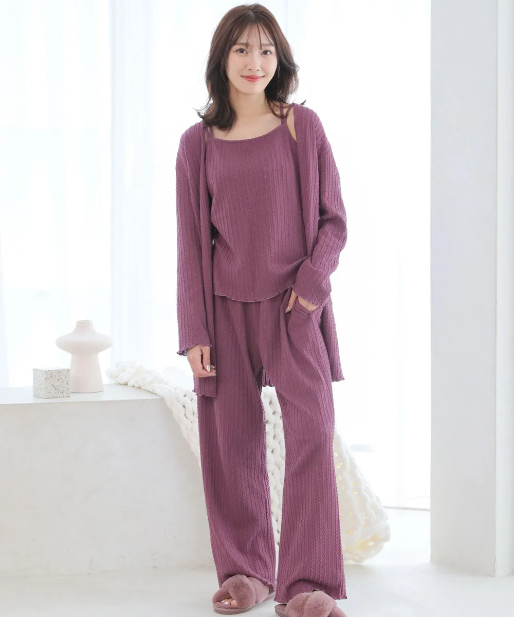 Jacquard-weave Knit Pattern Long Sleeve 3 Piece Set