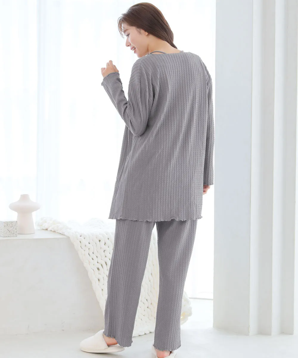 Jacquard-weave Knit Pattern Long Sleeve 3 Piece Set