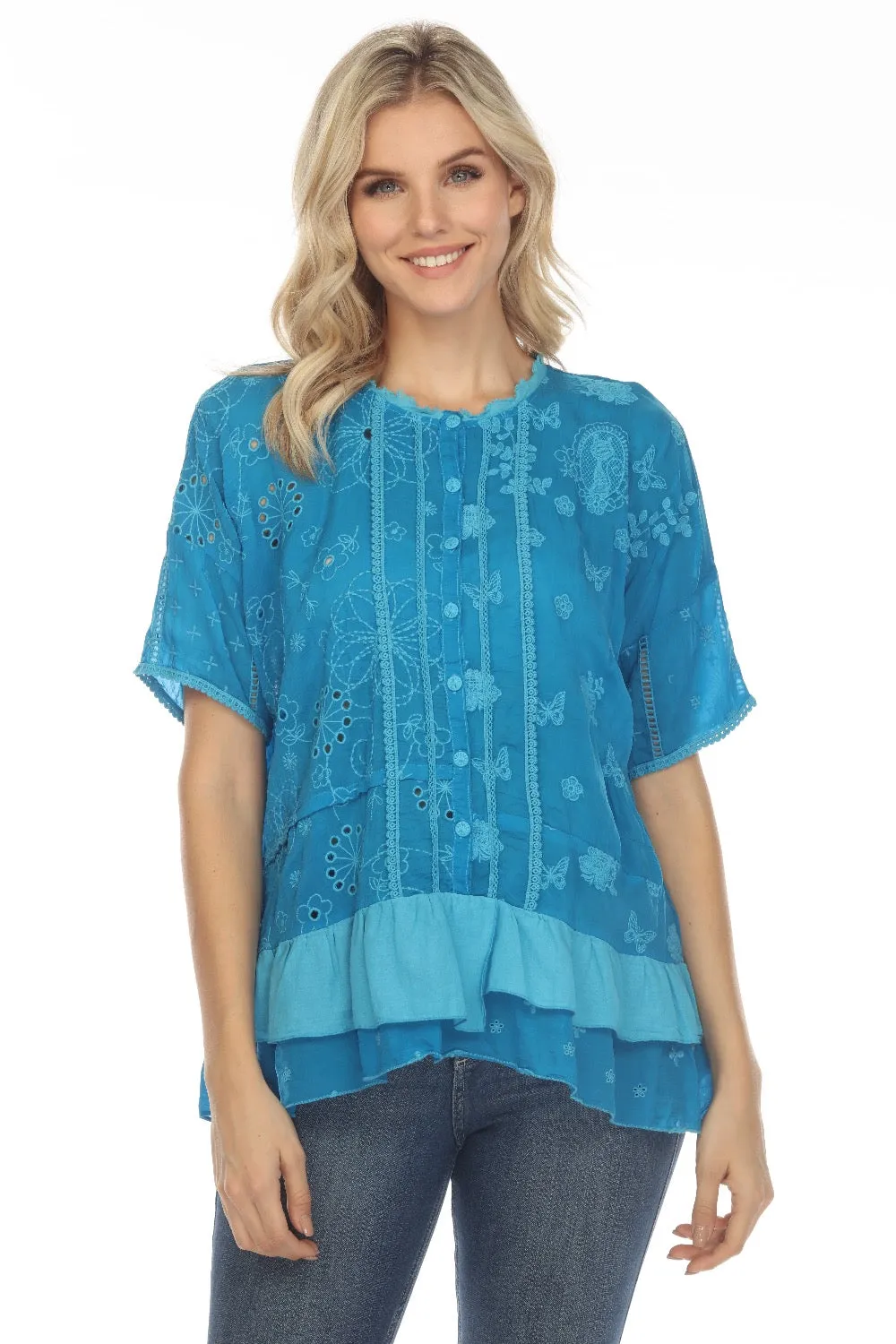 Johnny Was Summer Hyacinth Eyelet Embroidered Blouse C13323