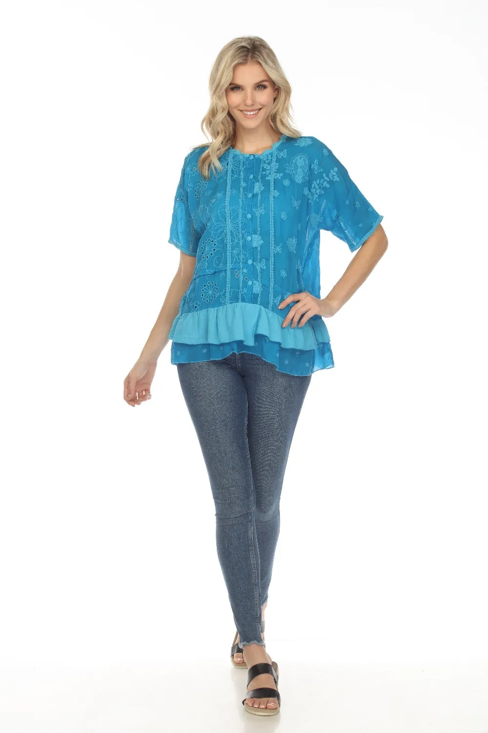 Johnny Was Summer Hyacinth Eyelet Embroidered Blouse C13323