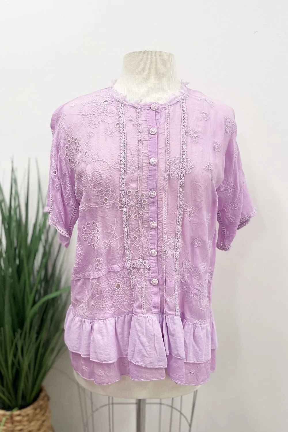 Johnny Was Summer Hyacinth Eyelet Embroidered Blouse C13323