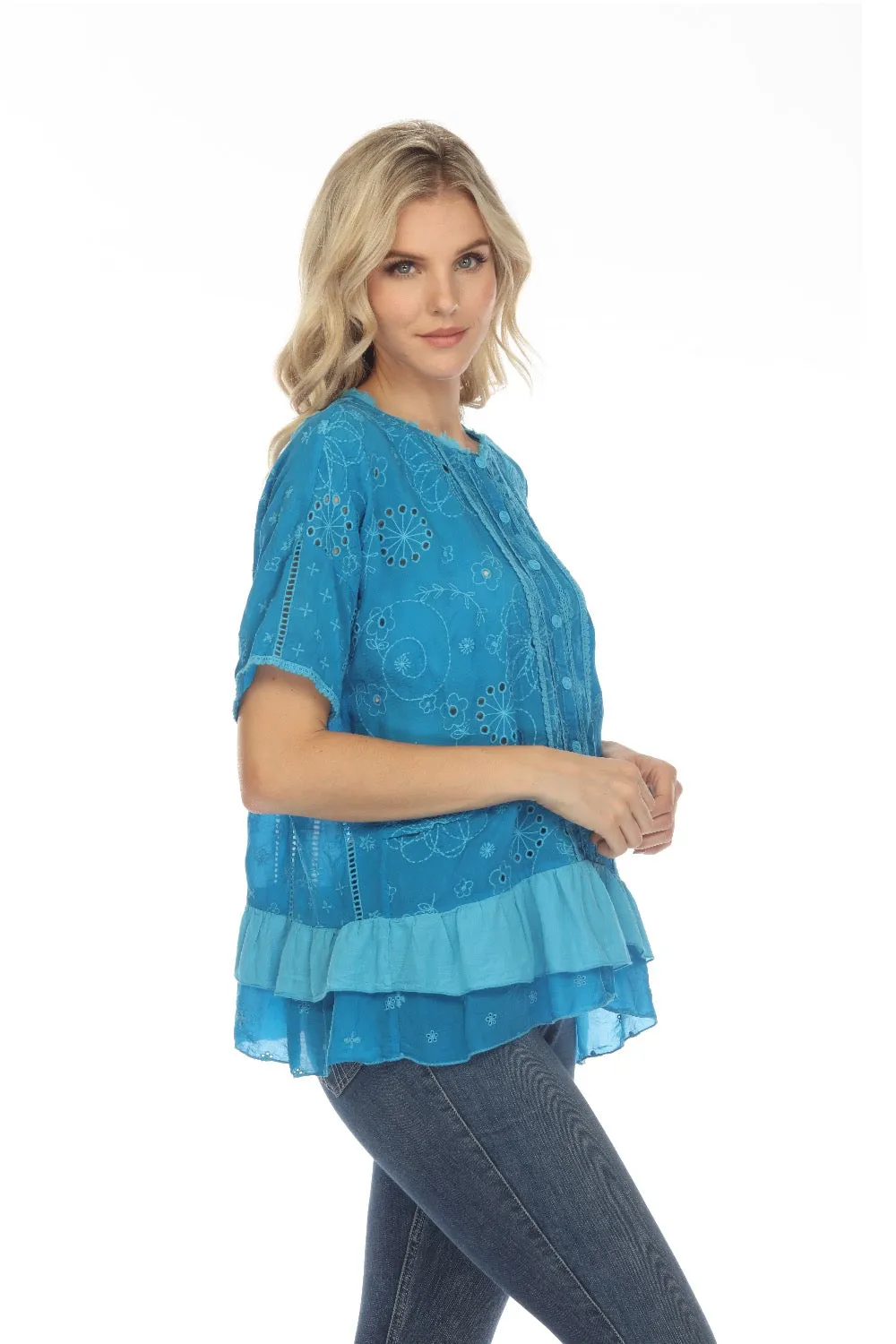 Johnny Was Summer Hyacinth Eyelet Embroidered Blouse C13323