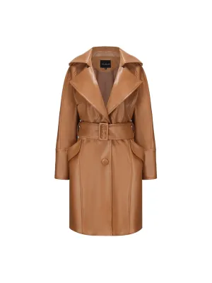 Keira Leather Trench Coat (Brown) (Final Sale)