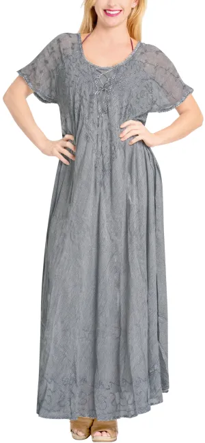 LA LEELA HAWAIIAN WOMEN'S Rayon Long Beach Dress Grey_3587 OSFM 14-16W [L- 1X]