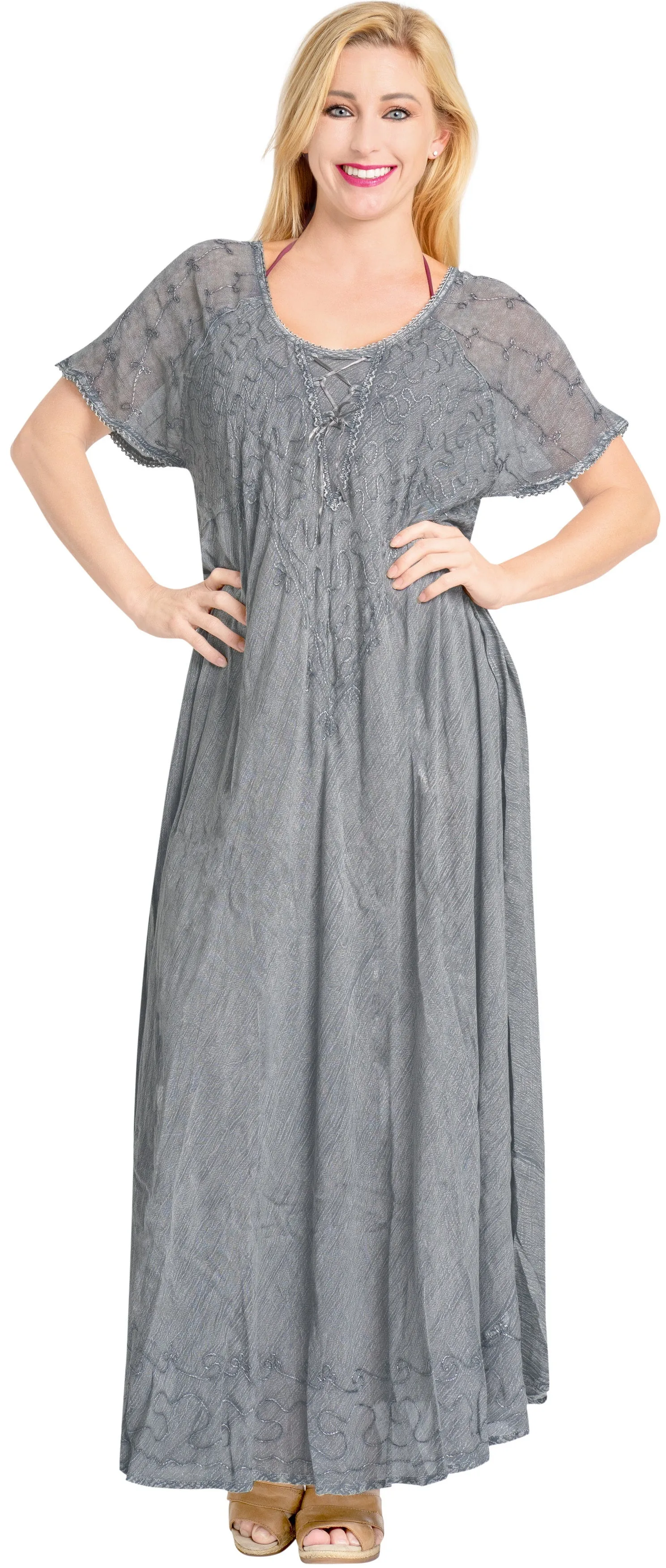 LA LEELA HAWAIIAN WOMEN'S Rayon Long Beach Dress Grey_3587 OSFM 14-16W [L- 1X]