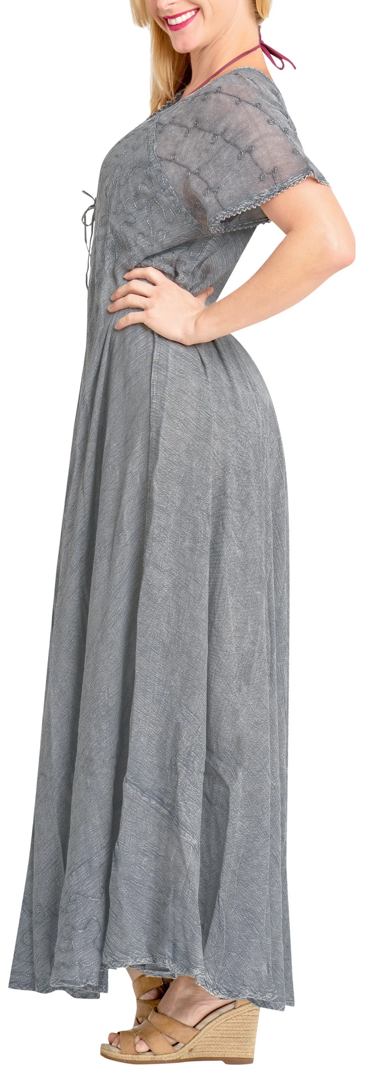 LA LEELA HAWAIIAN WOMEN'S Rayon Long Beach Dress Grey_3587 OSFM 14-16W [L- 1X]