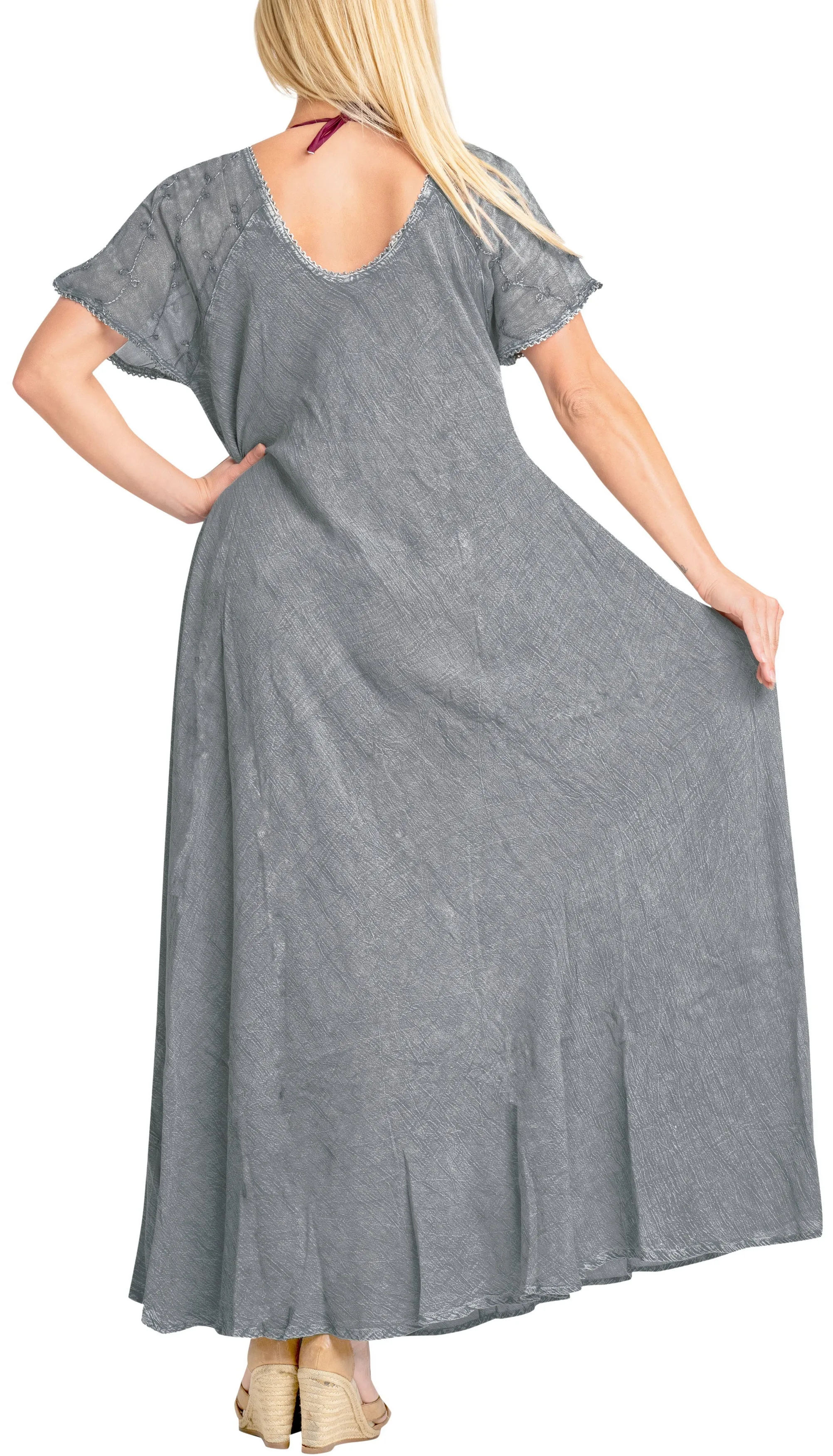 LA LEELA HAWAIIAN WOMEN'S Rayon Long Beach Dress Grey_3587 OSFM 14-16W [L- 1X]