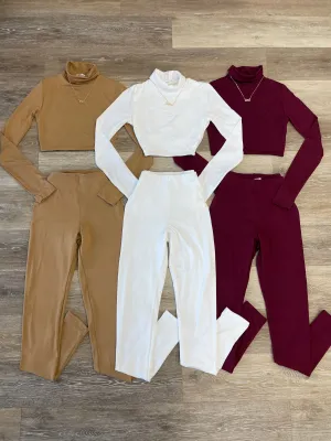 Leticia Long Sleeve Turtle Neck Crop Top and High Waisted Leggings