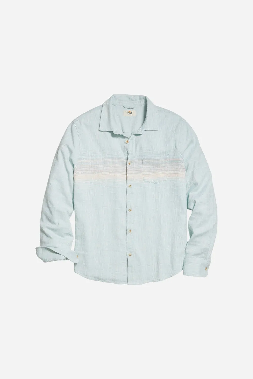 Marine Layer Stretch Selvage Classic Long-Sleeve in Blue Pink Stripe