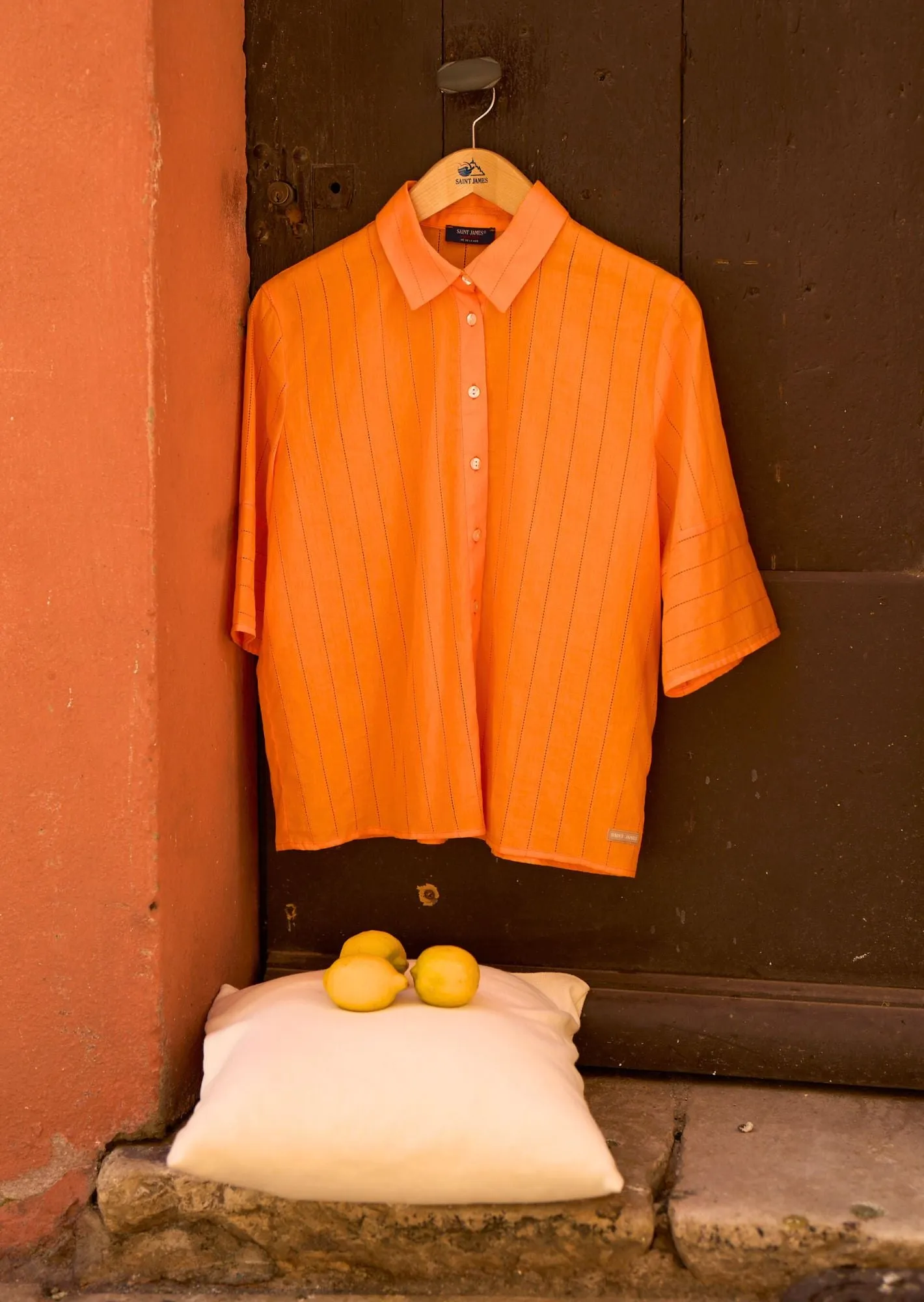 MEREDITH - Blouse With Short Pagoda Sleeve | 100% Cotton (TANGERINE)