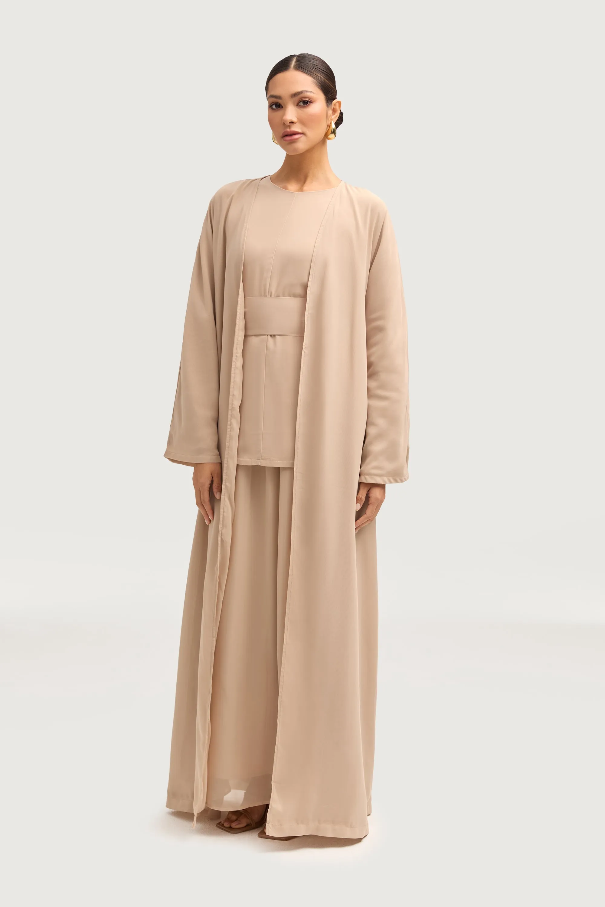 Nevene Three Piece Abaya Set - Stone