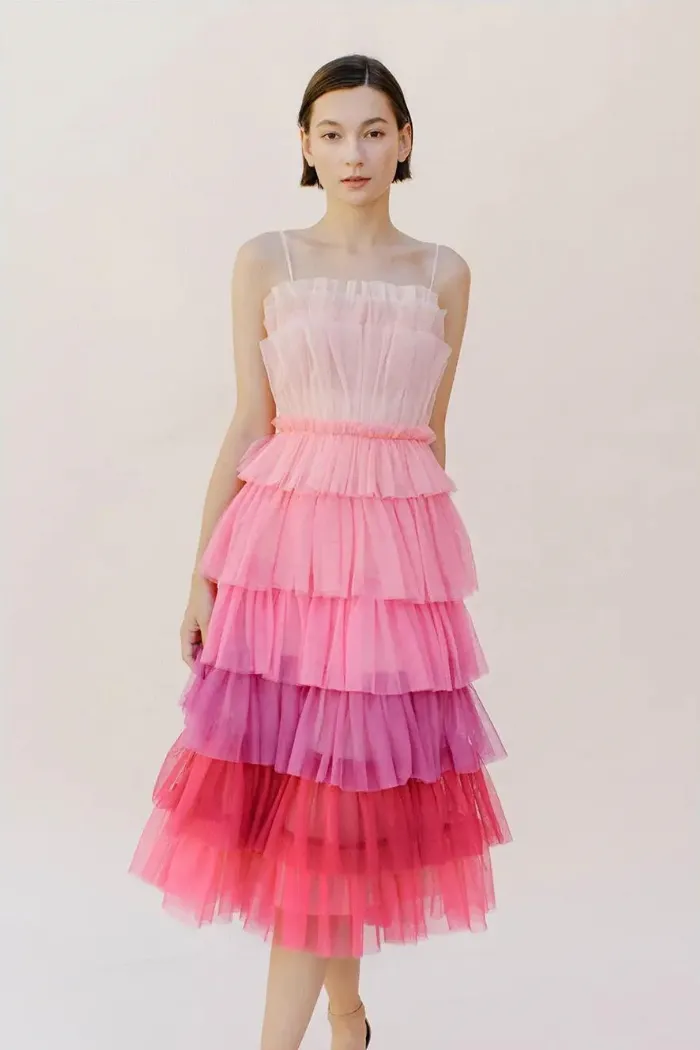 Ombré Tulle Midi Dress