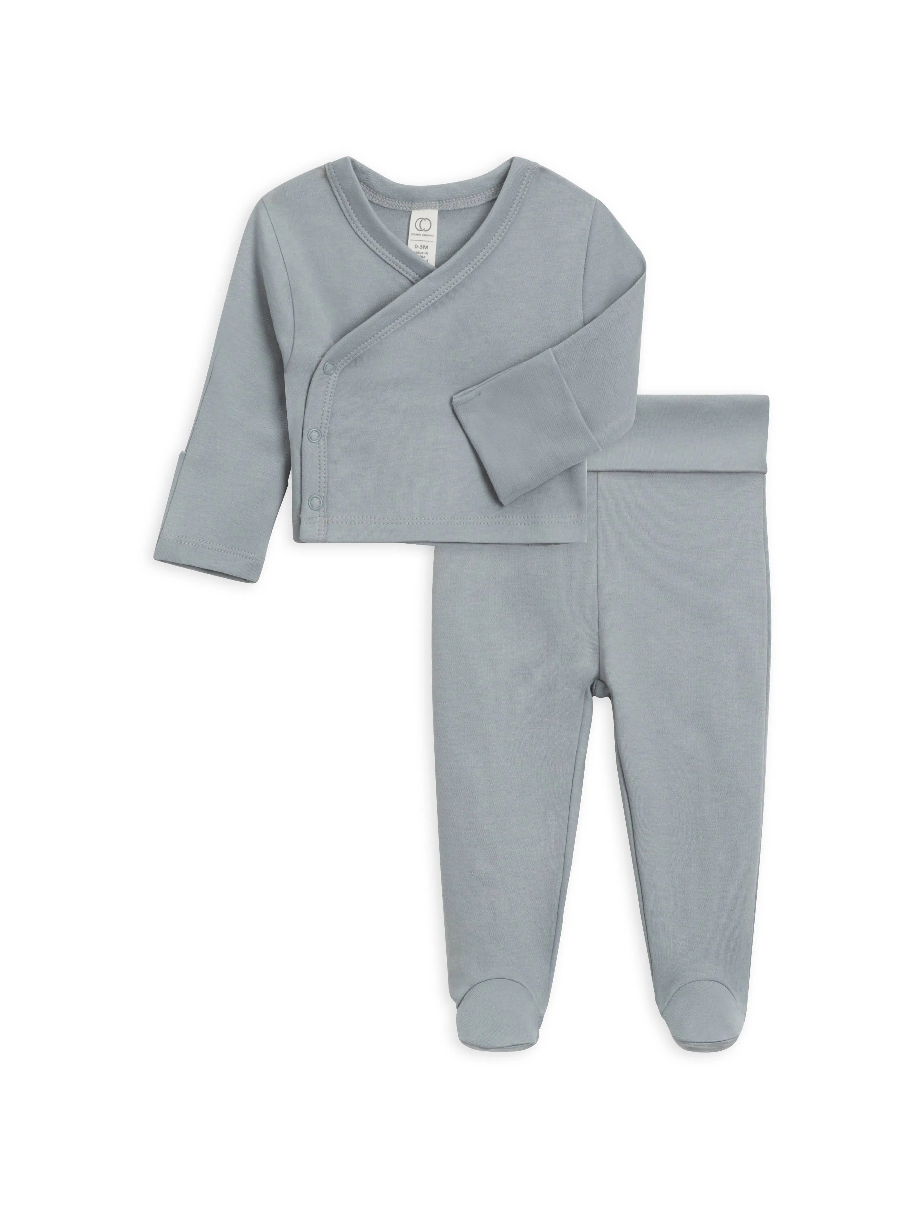 Organic Baby Kimono Wrap Top and Footed Pant Set - Mist