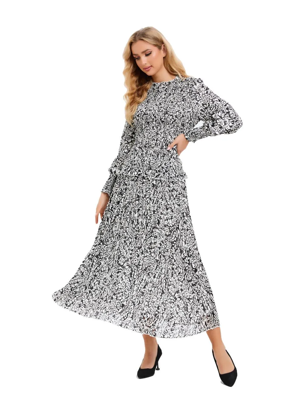 Paisley Monochrome Midi Two Piece Set