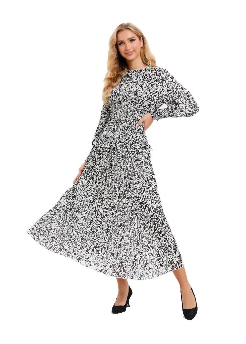 Paisley Monochrome Midi Two Piece Set