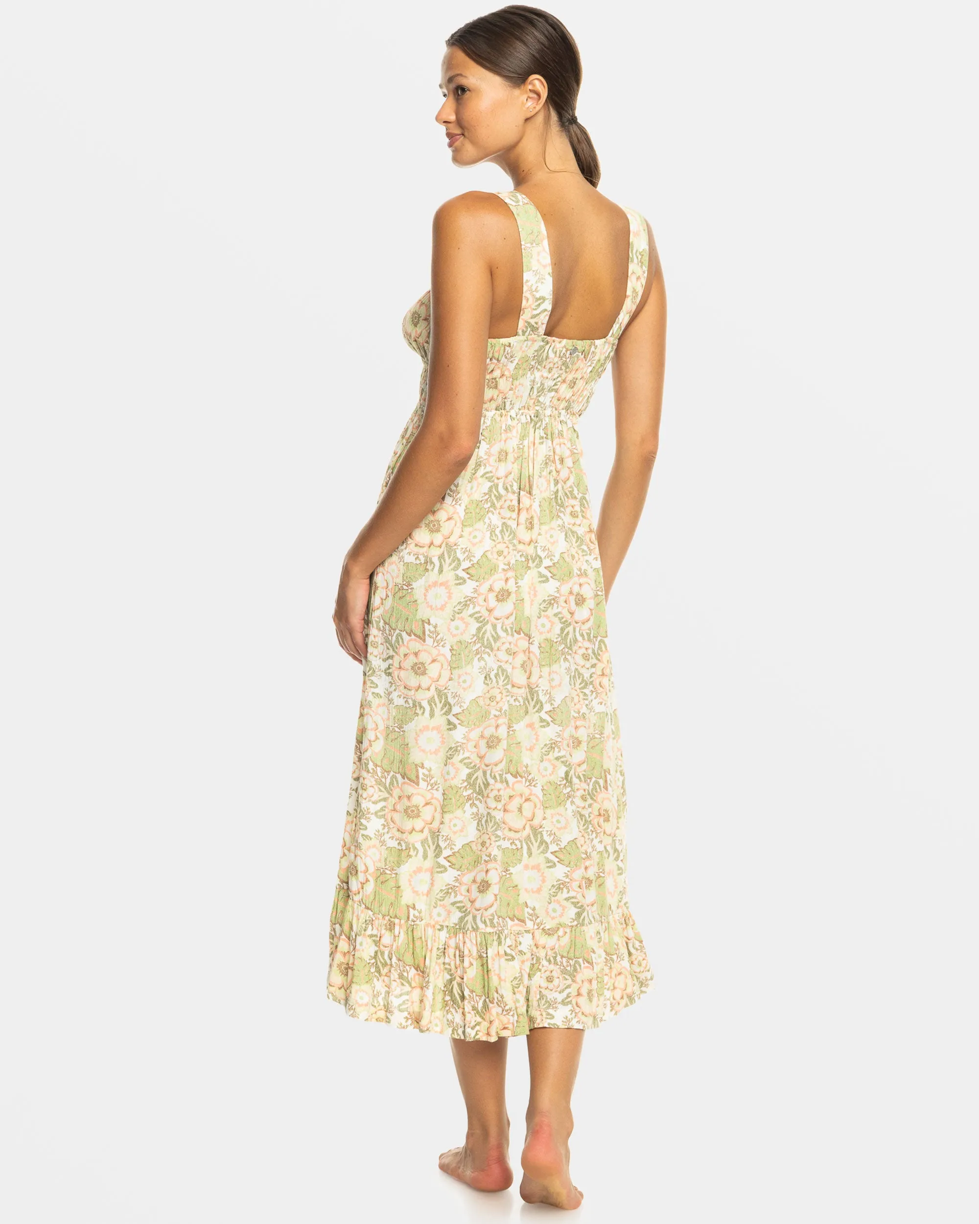 Paradise Winds Midi Dress - Oil Green Wild Flower