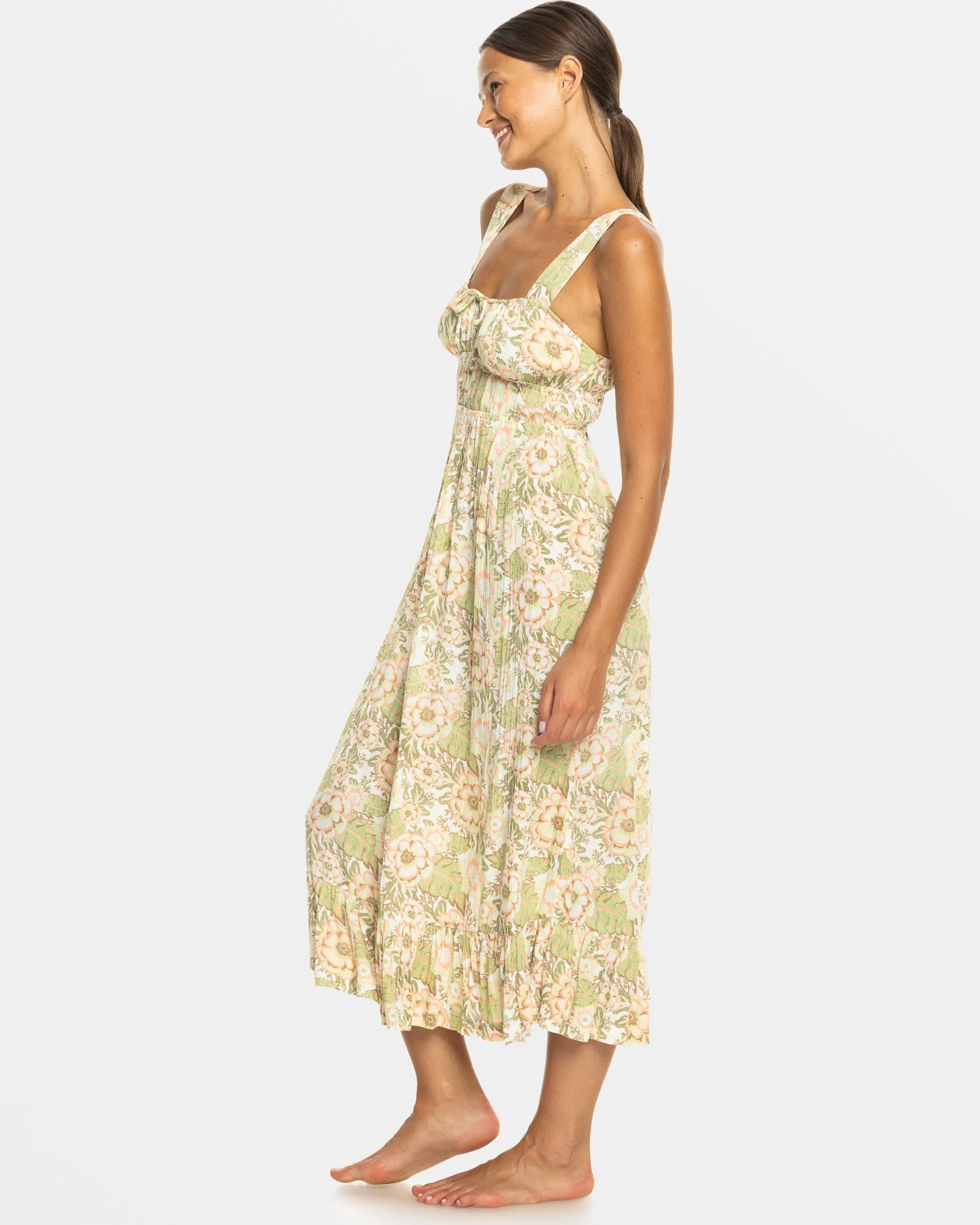 Paradise Winds Midi Dress - Oil Green Wild Flower