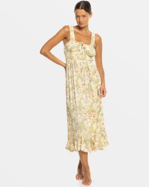 Paradise Winds Midi Dress - Oil Green Wild Flower