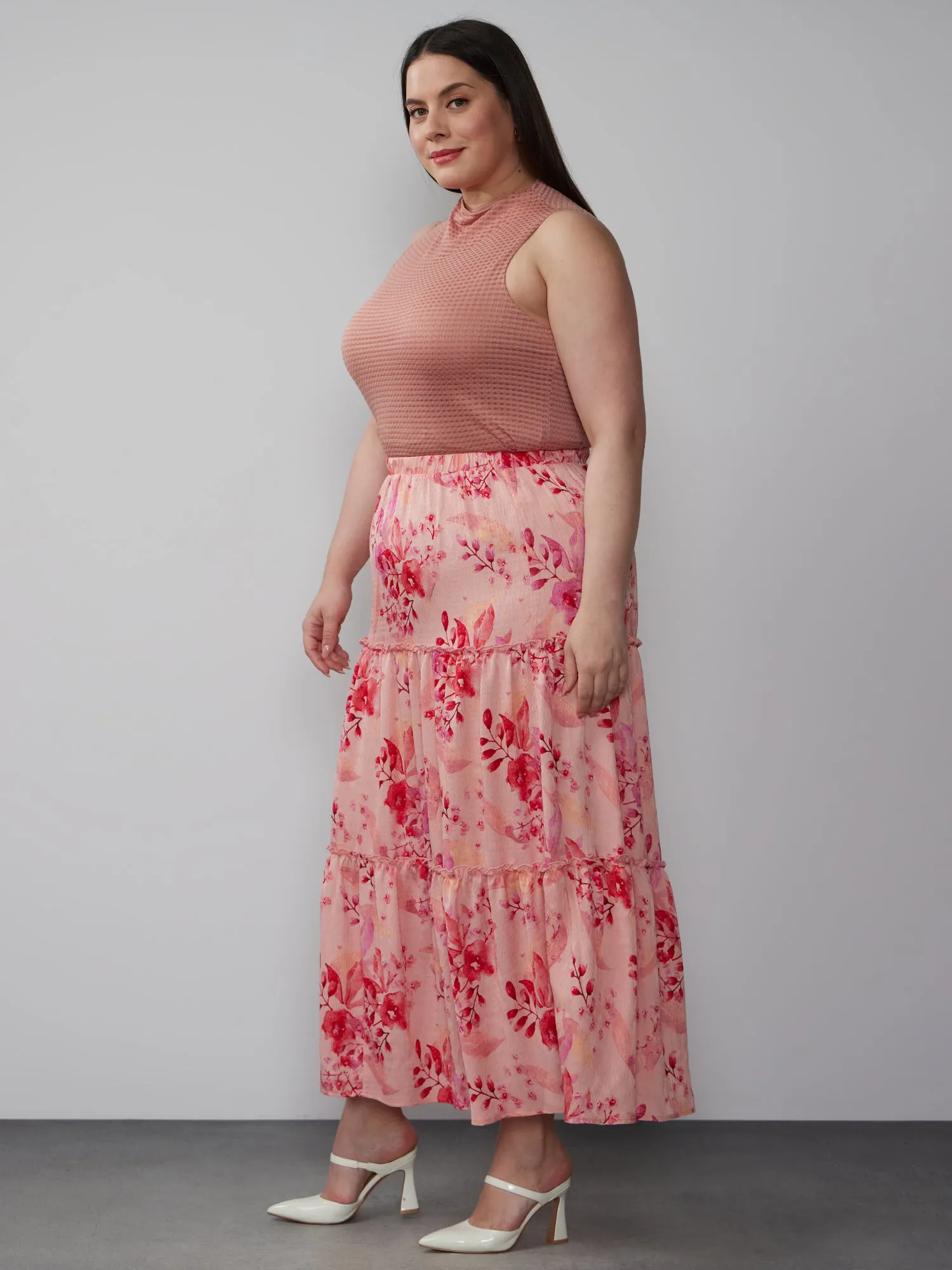 Plus Ditsy Floral Tired Maxi Skirt