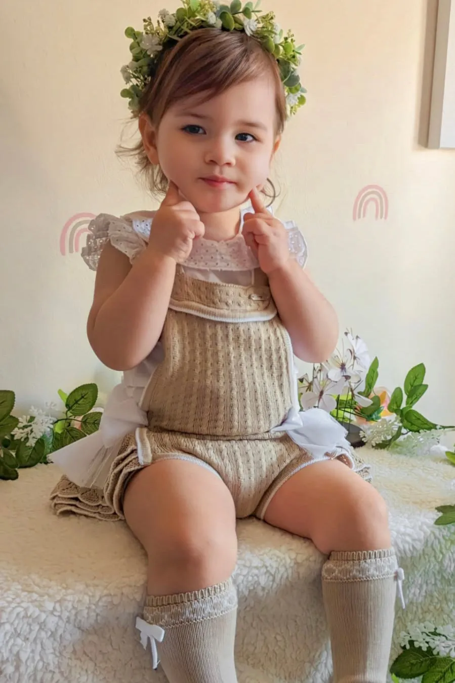 "Clara" Camel Knit Dungaree Romper Set