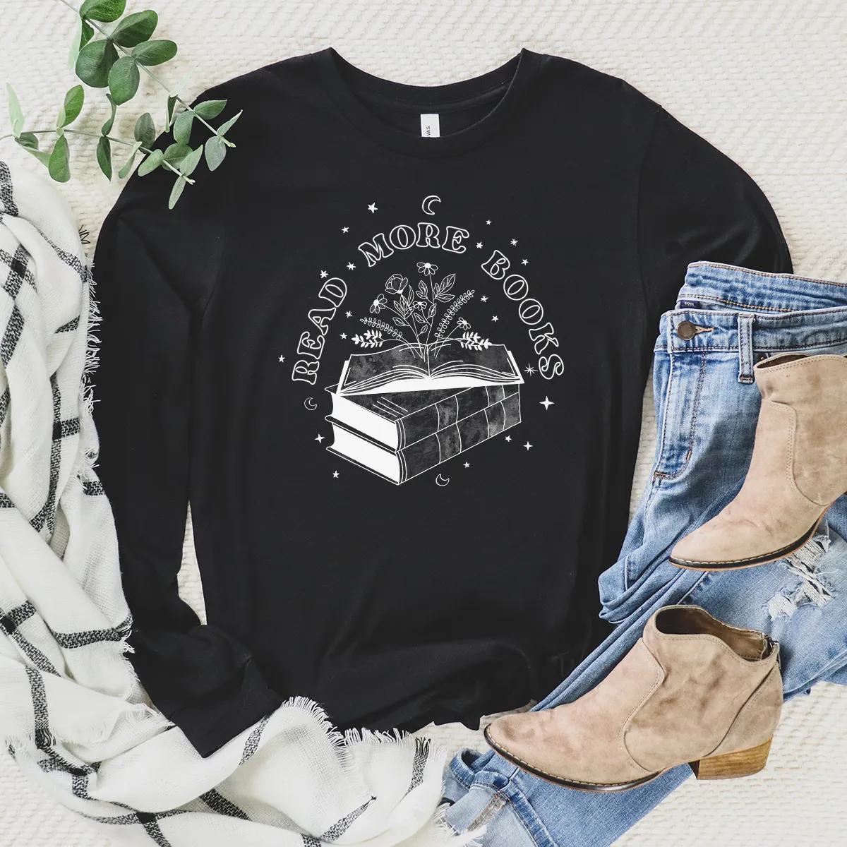 read more books floral long sleeve unisex tee