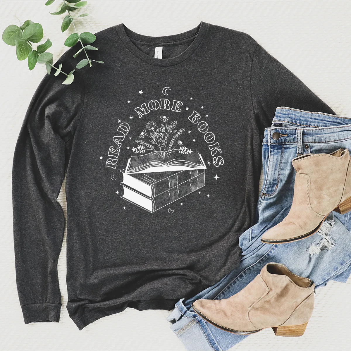 read more books floral long sleeve unisex tee