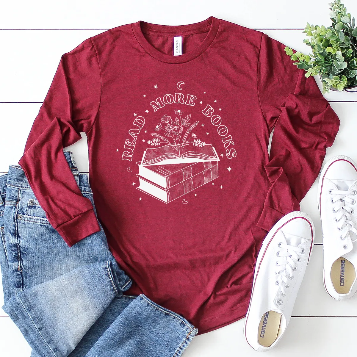 read more books floral long sleeve unisex tee