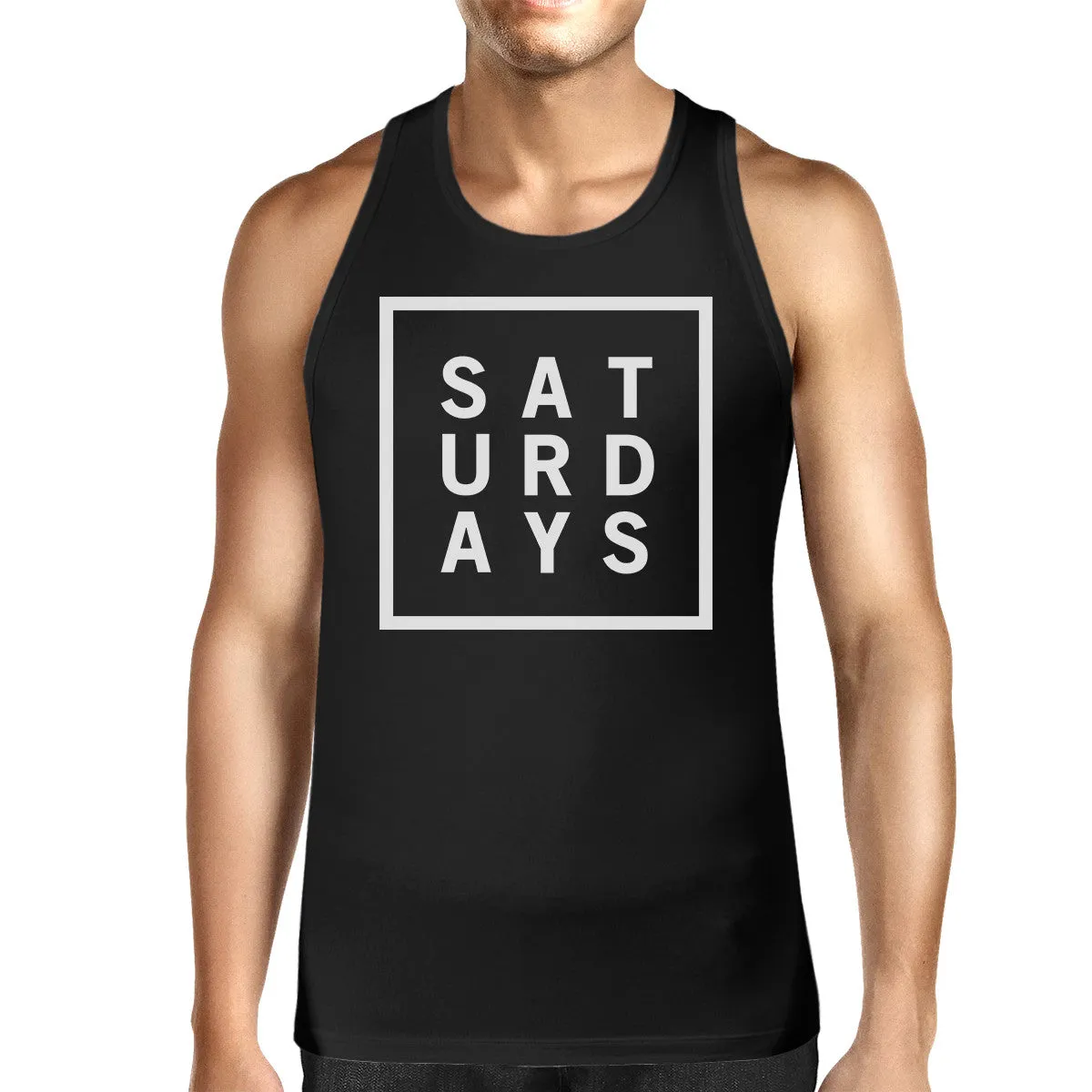 Saturdays Mens Sleeveless Black Tank Top Typography Trendy Tops