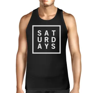 Saturdays Mens Sleeveless Black Tank Top Typography Trendy Tops