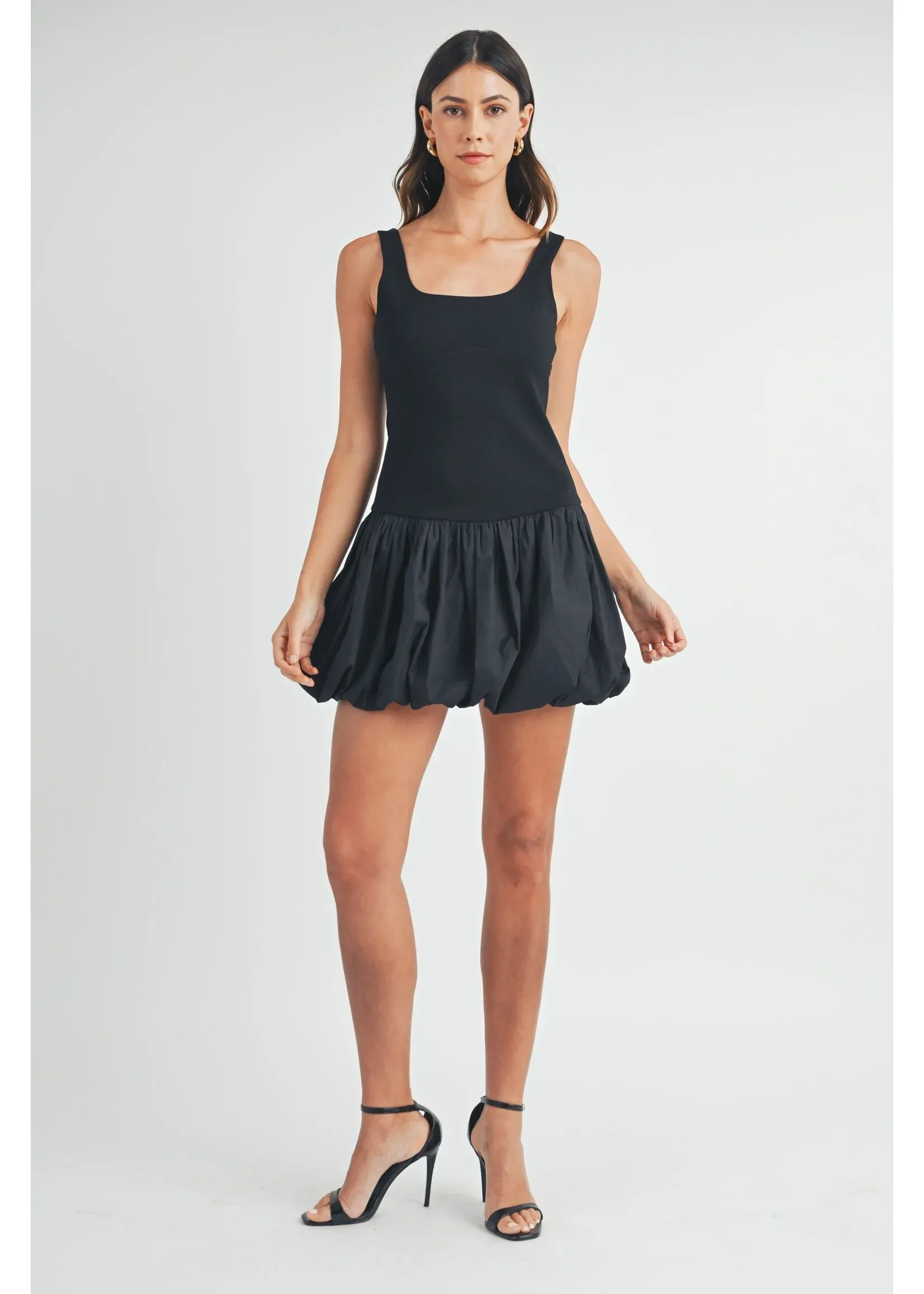 Scoop Neckline Sleeveless Bubble Hem Mini Dress