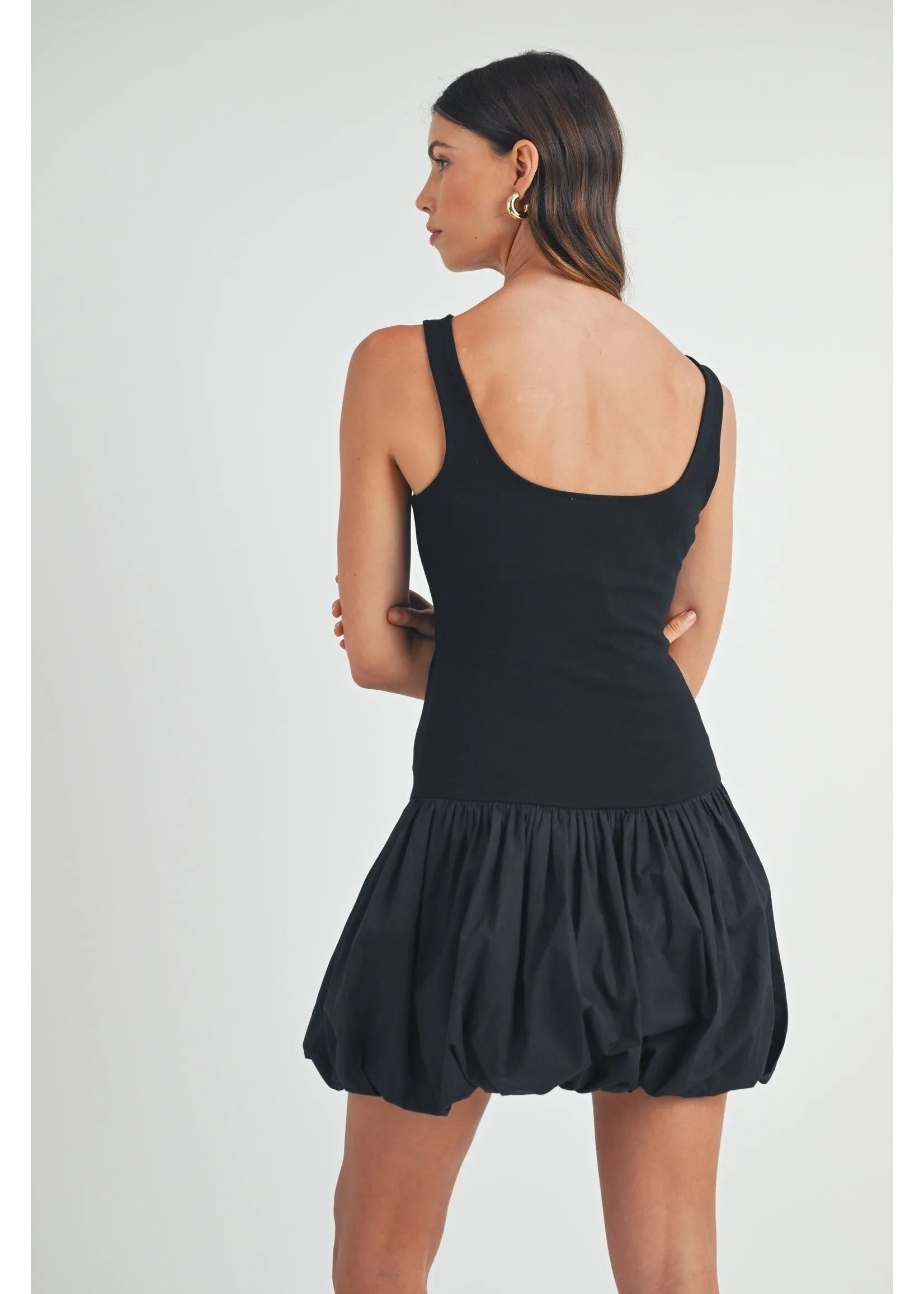 Scoop Neckline Sleeveless Bubble Hem Mini Dress