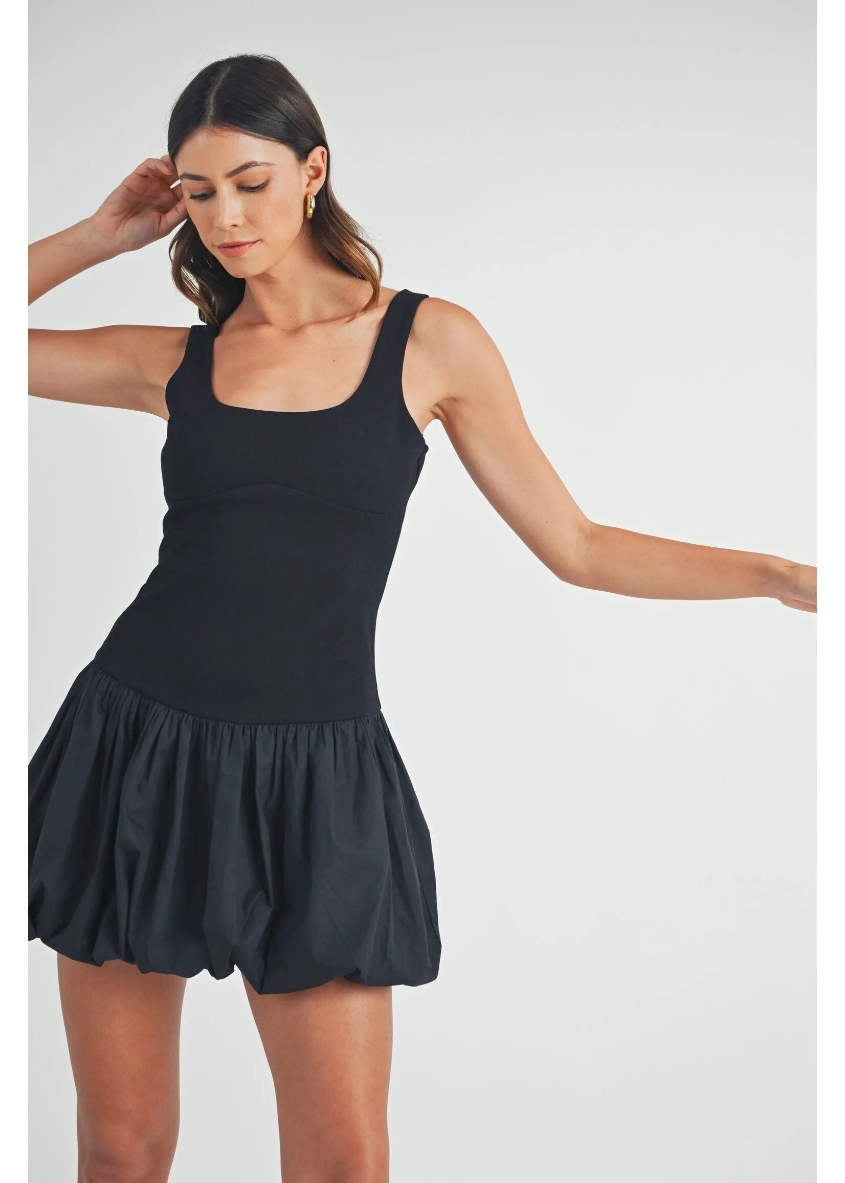 Scoop Neckline Sleeveless Bubble Hem Mini Dress