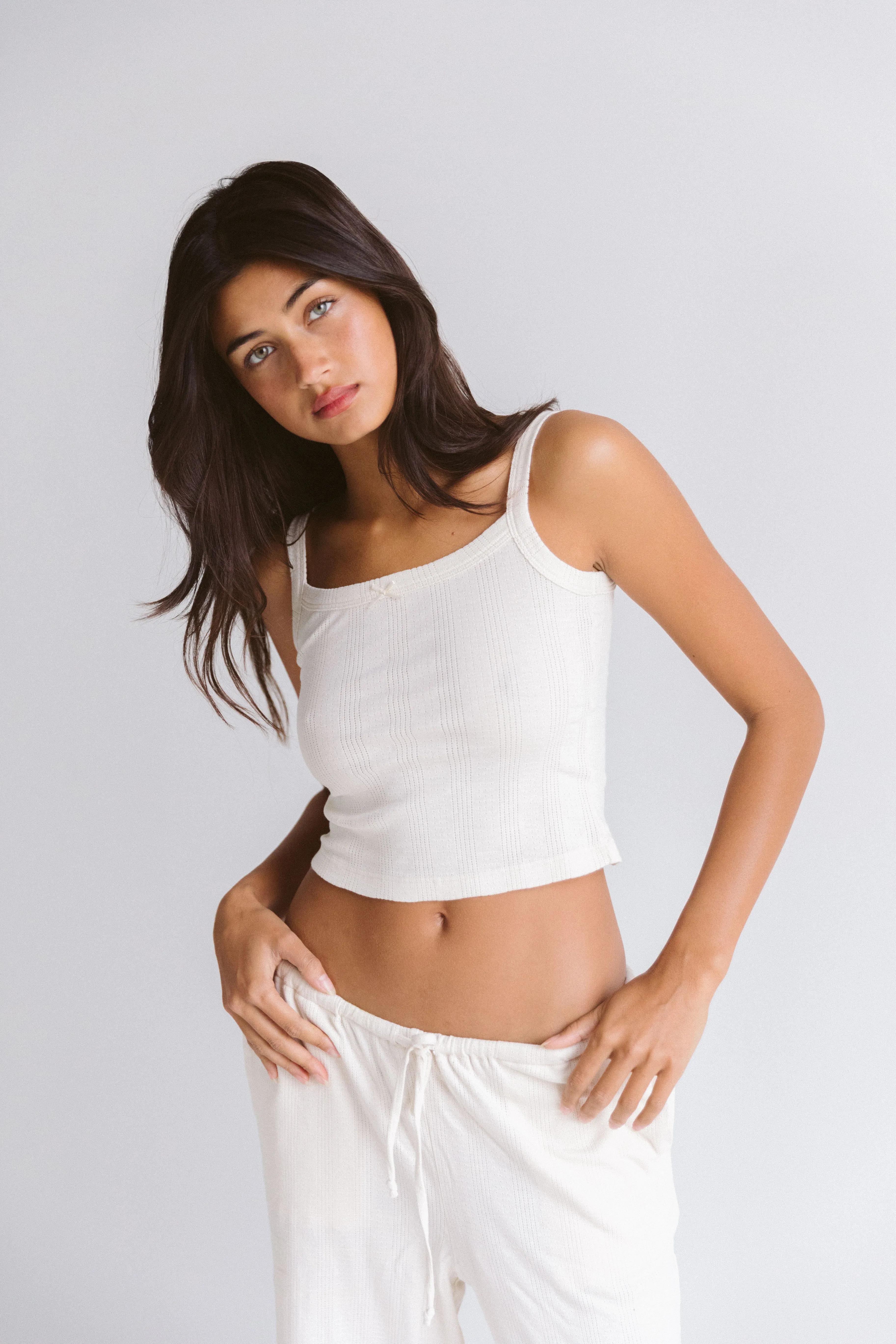 SQUARE NECK POINTELLE CAMI IN GOSSAMER