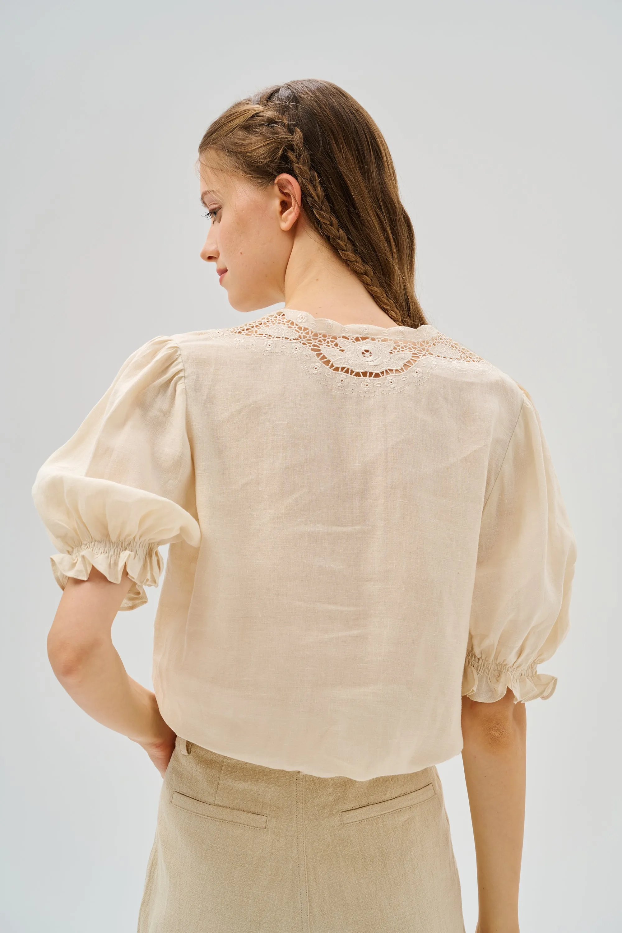 Summer 17 | openwork 100% linen blouse with lace