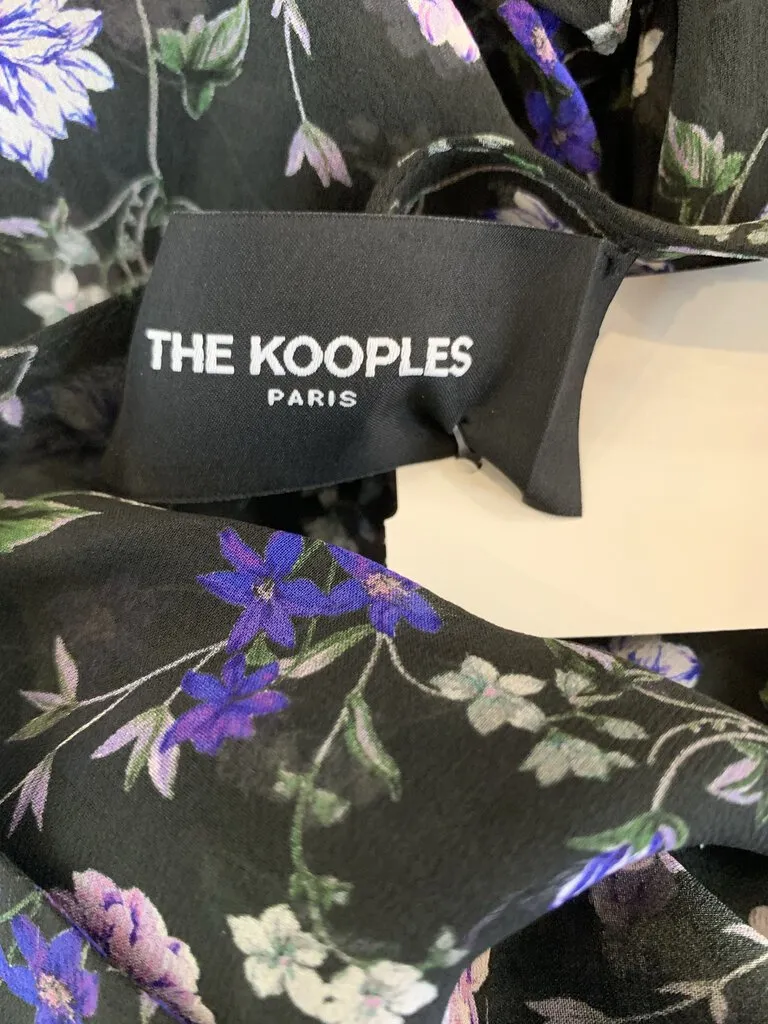 The Kooples Purple/Black Floral Ruffle S/S Blouse