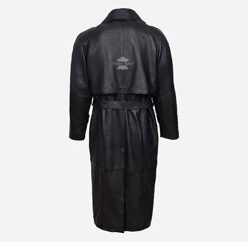 The Regent Leather Trench Coat Classic Full Length Belted Double Breasted Coat