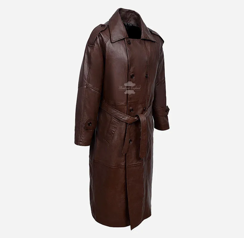 The Regent Leather Trench Coat Classic Full Length Belted Double Breasted Coat