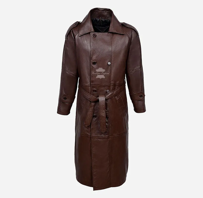 The Regent Leather Trench Coat Classic Full Length Belted Double Breasted Coat