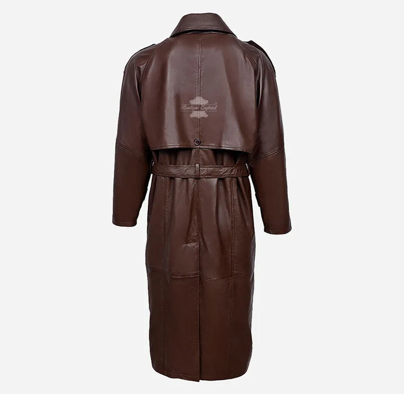 The Regent Leather Trench Coat Classic Full Length Belted Double Breasted Coat