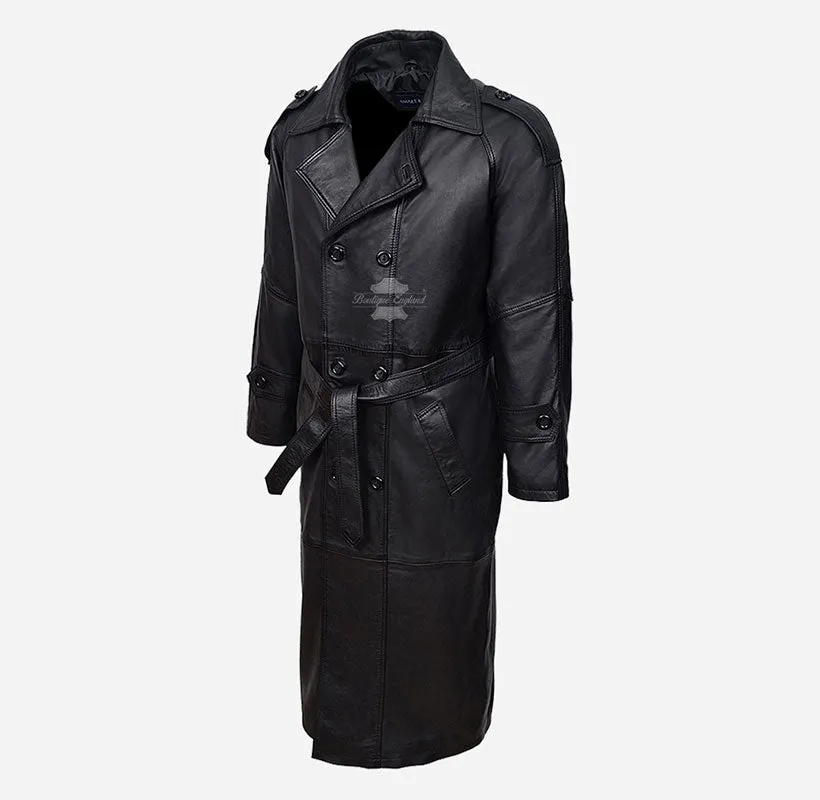 The Regent Leather Trench Coat Classic Full Length Belted Double Breasted Coat