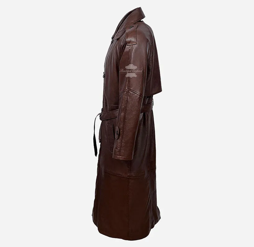 The Regent Leather Trench Coat Classic Full Length Belted Double Breasted Coat