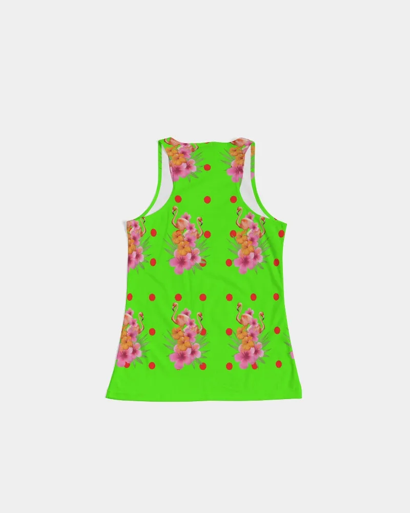 Tropical Lime Green Flamingos Dots Women's Racerback Tank