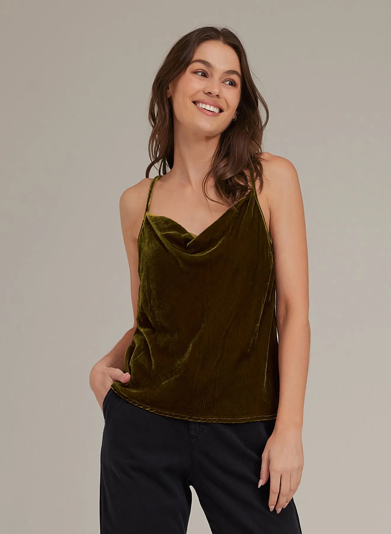 Velvet Cowl Neck Camisole - Olive Gold