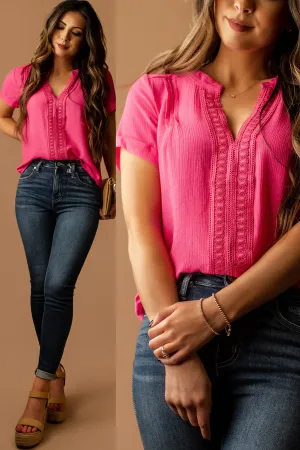 When Summer Calls Short Sleeve Blouse (Fuschia) |  FINAL SALE