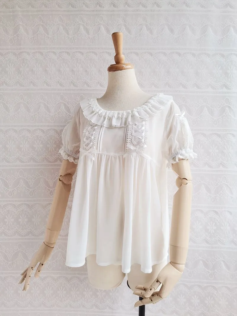 White Chiffon Lace Blouse